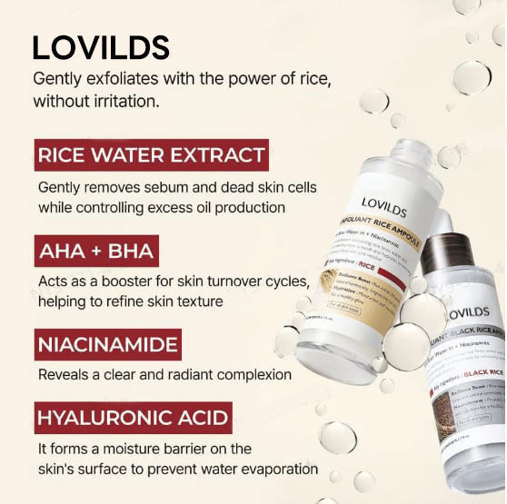 LOVILDS Glow Rice Ampoule Duo - Serums for Brightening, Exfoliating, and Moisturizing🌾