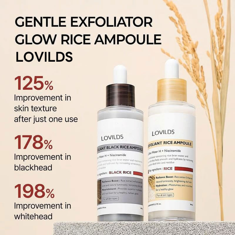 LOVILDS Glow Rice Ampoule Duo - Serums for Brightening, Exfoliating, and Moisturizing🌾